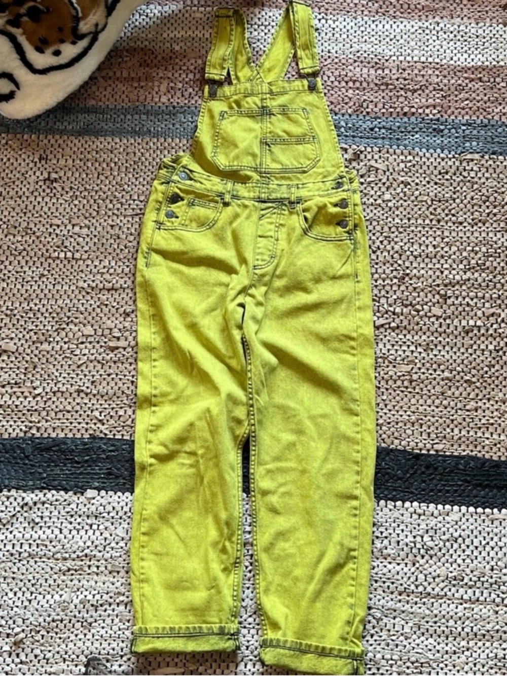We The Free By Free People Acid Green Ziggy Denim Jean Straight Leg Overalls - Picture 2 of 3